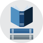 Kohl educational foundation logo featuring blue and gray books 